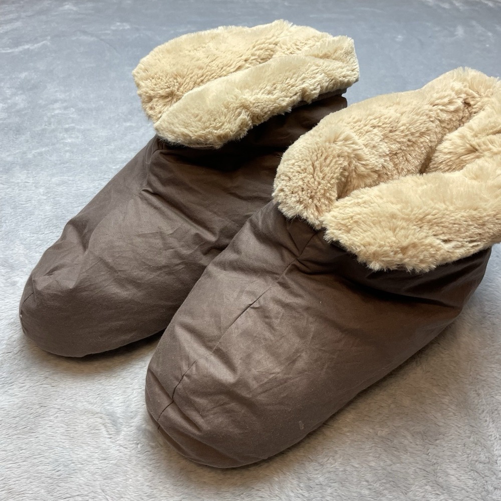 Restoration Hardware Womens Down Plush Booties Size 8-10 Taupe Faux Fur Lined
